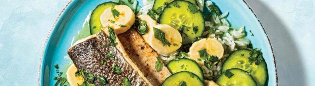 Jerk-Spiced Trout with Banana Salad & Coconut Rice