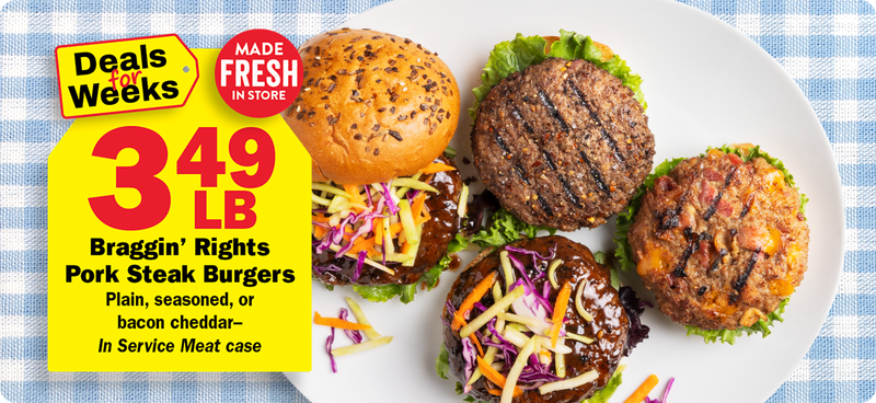 3.49 LB Braggin' Rights Pork Steak Burgers made fresh in-store