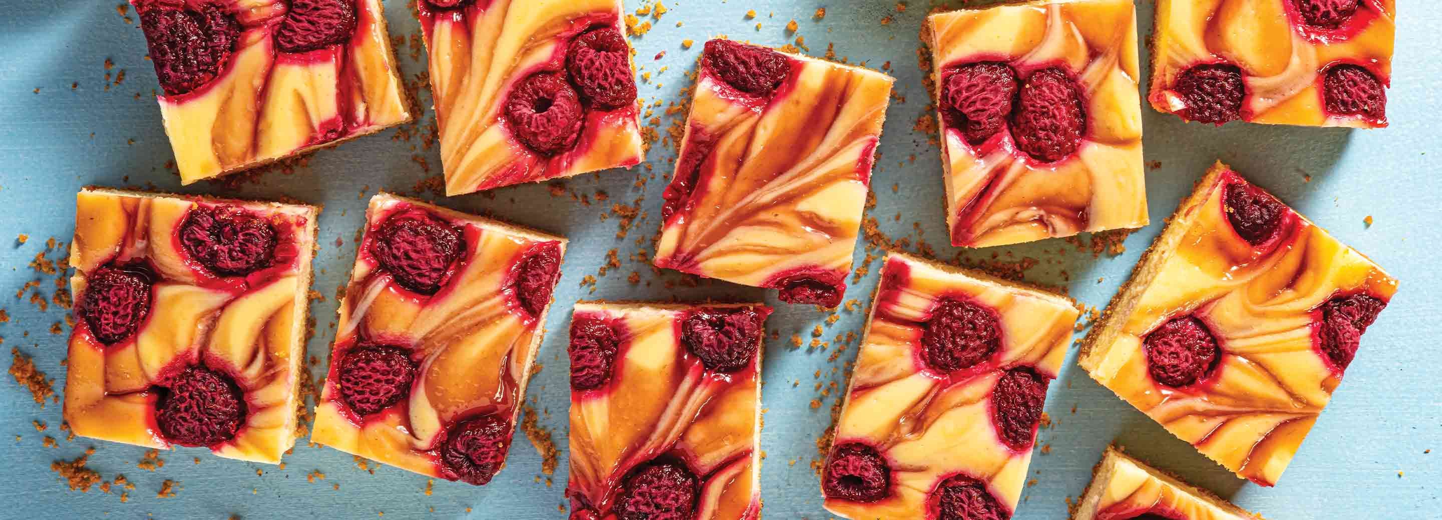 Raspberry & Lemon Swirl Cheesecake Bars