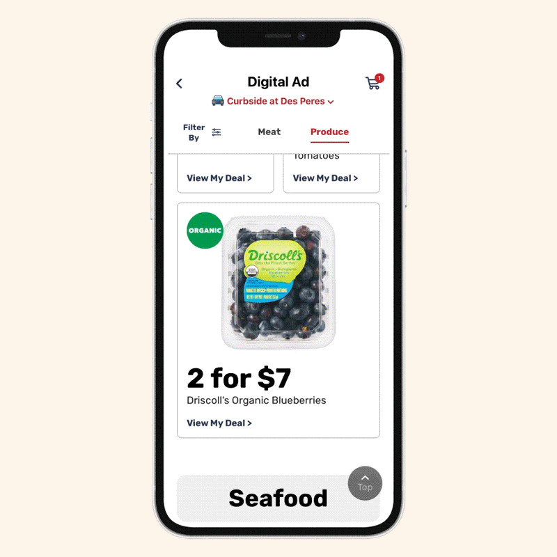 GIF of accessing product guide details from the new weekly ad