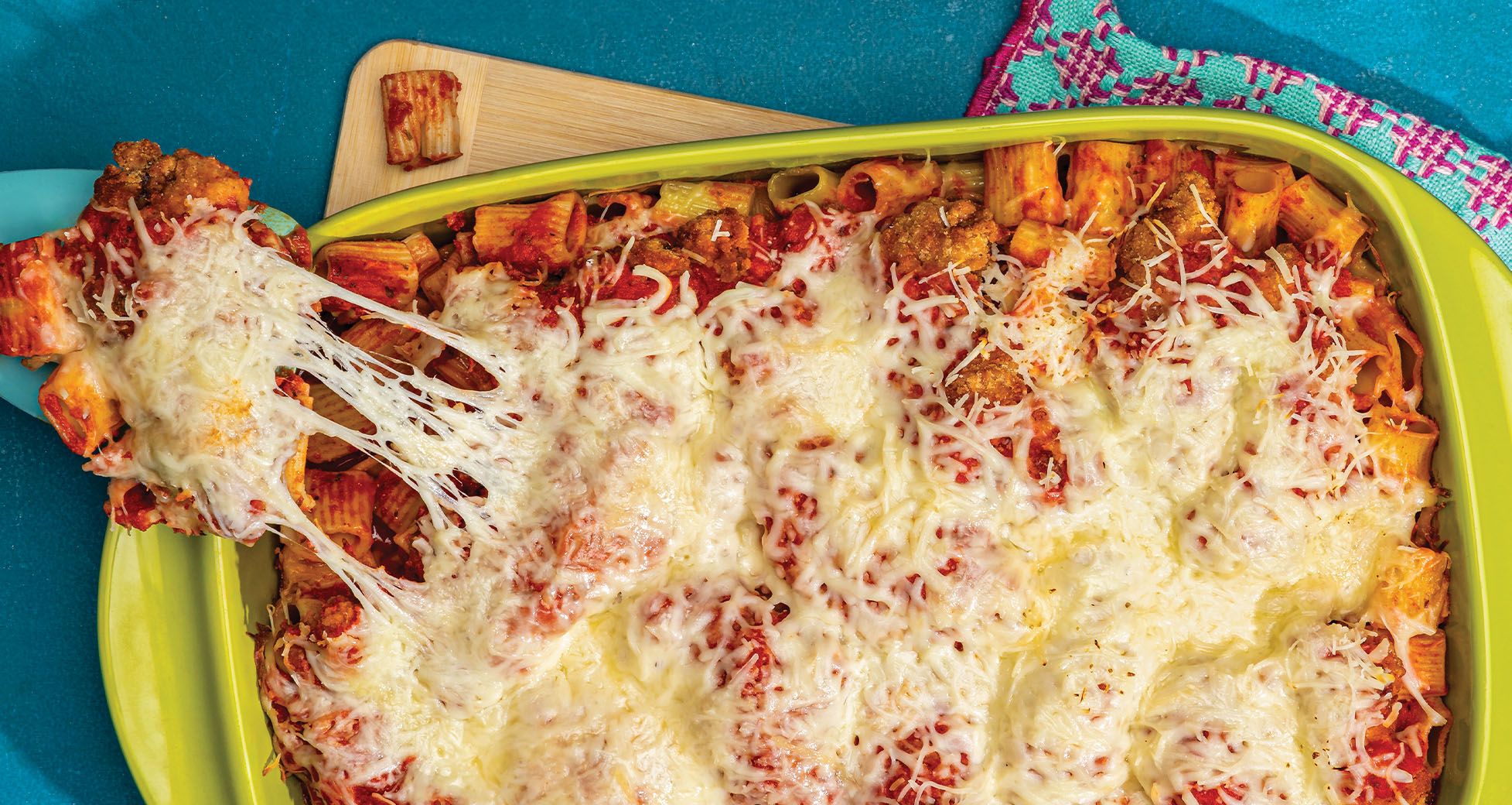 Simple Baked Rigatoni with Chicken Parmesan