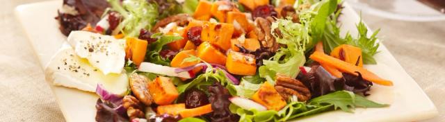 Sweet Potato, Garden Vegetable and Field Greens Salad with Maple Vinaigrette