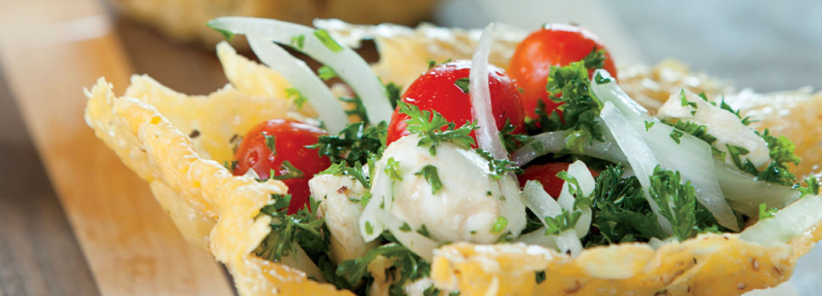 Parsley, Tomato & Mozzarella Salad in Frico Baskets