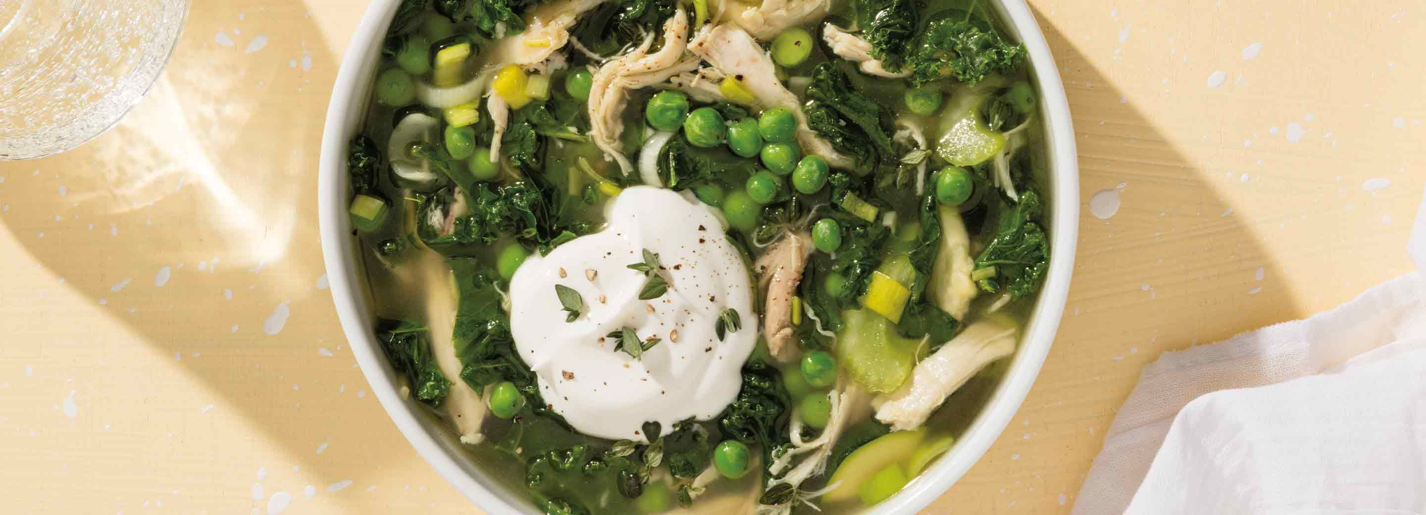 Spring Green Vegetable Soup with Chicken
