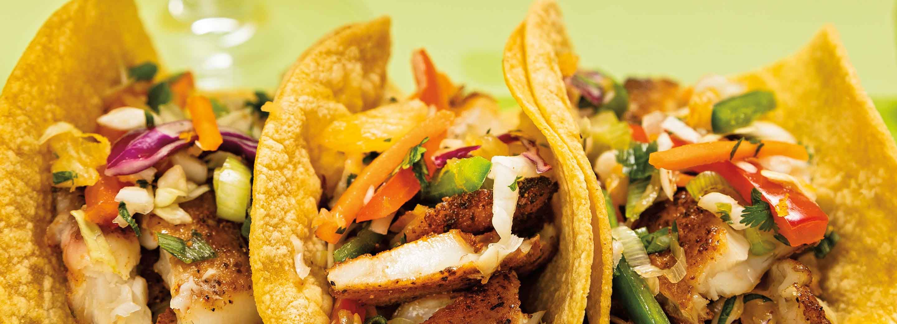 Blackened Fish Tacos with Rainbow Citrus Slaw