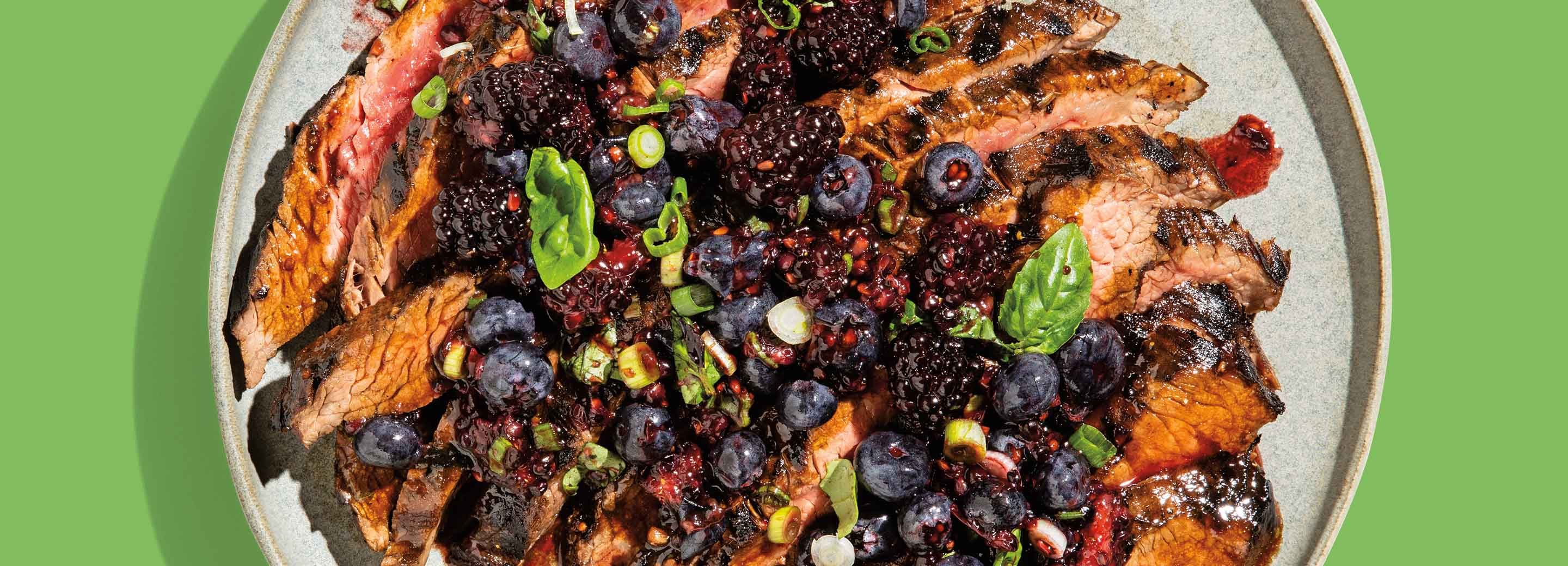 Balsamic Grilled Flank Steak with Berry Bruschetta