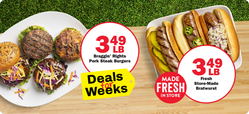 Braggin' Rights Pork Steak Burgers and Fresh Store-Made Bratwurst