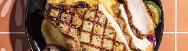 Pork Chops with Polenta and Grilled Veggies