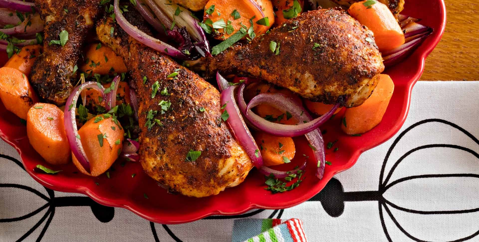 Seasoned Chicken Legs with Carrots and Onions