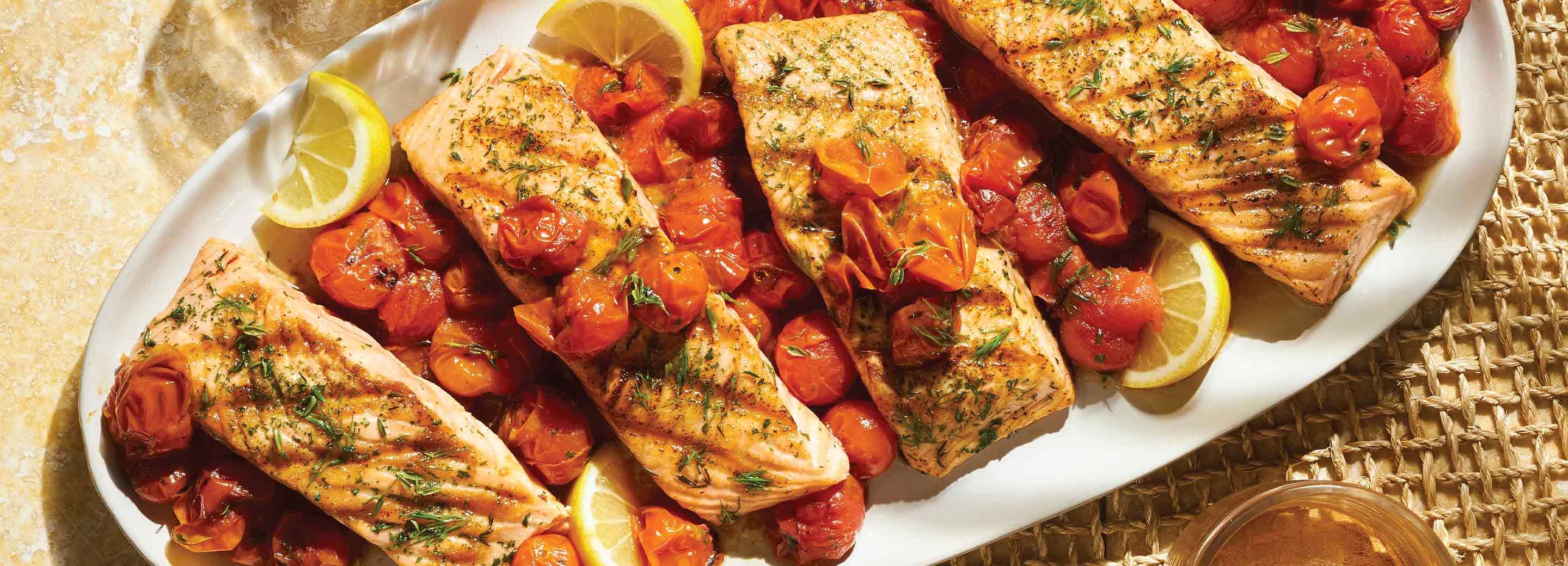 Simple Herbed Salmon with Grilled Tomato Sauce