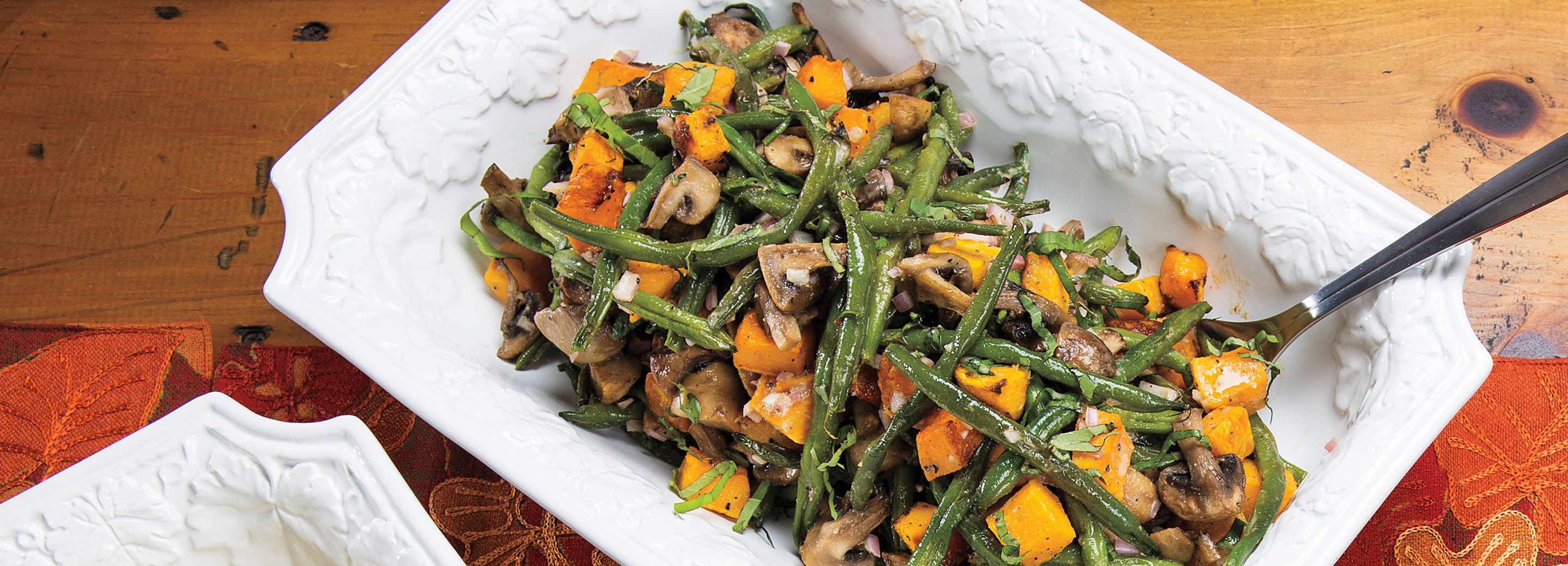 Roasted Butternut Squash, Green Beans & Mushrooms with Basil-Shallot Vinaigrette