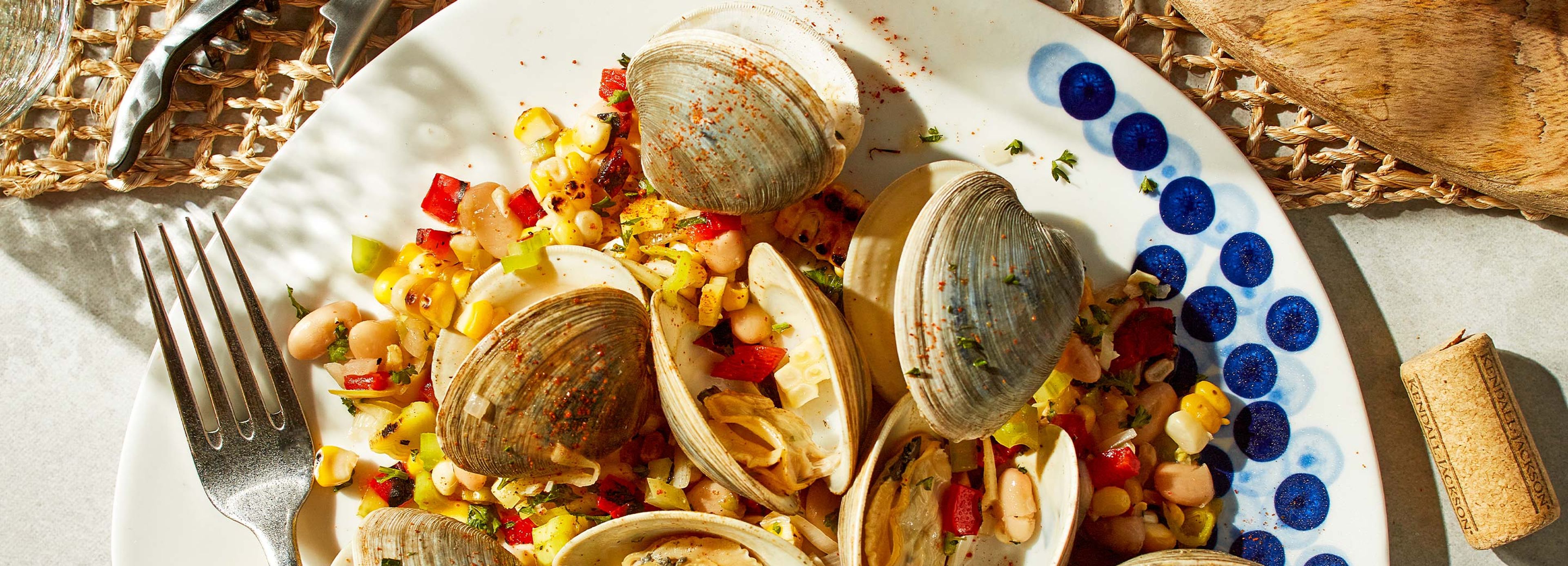Grilled Clams with Corn Pepper Relish