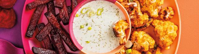 Air-Fried Beet Fries and Buffalo Cauliflower with Ranch Dip