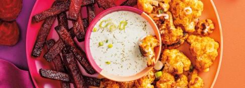 Air-Fried Beet Fries and Buffalo Cauliflower with Ranch Dip
