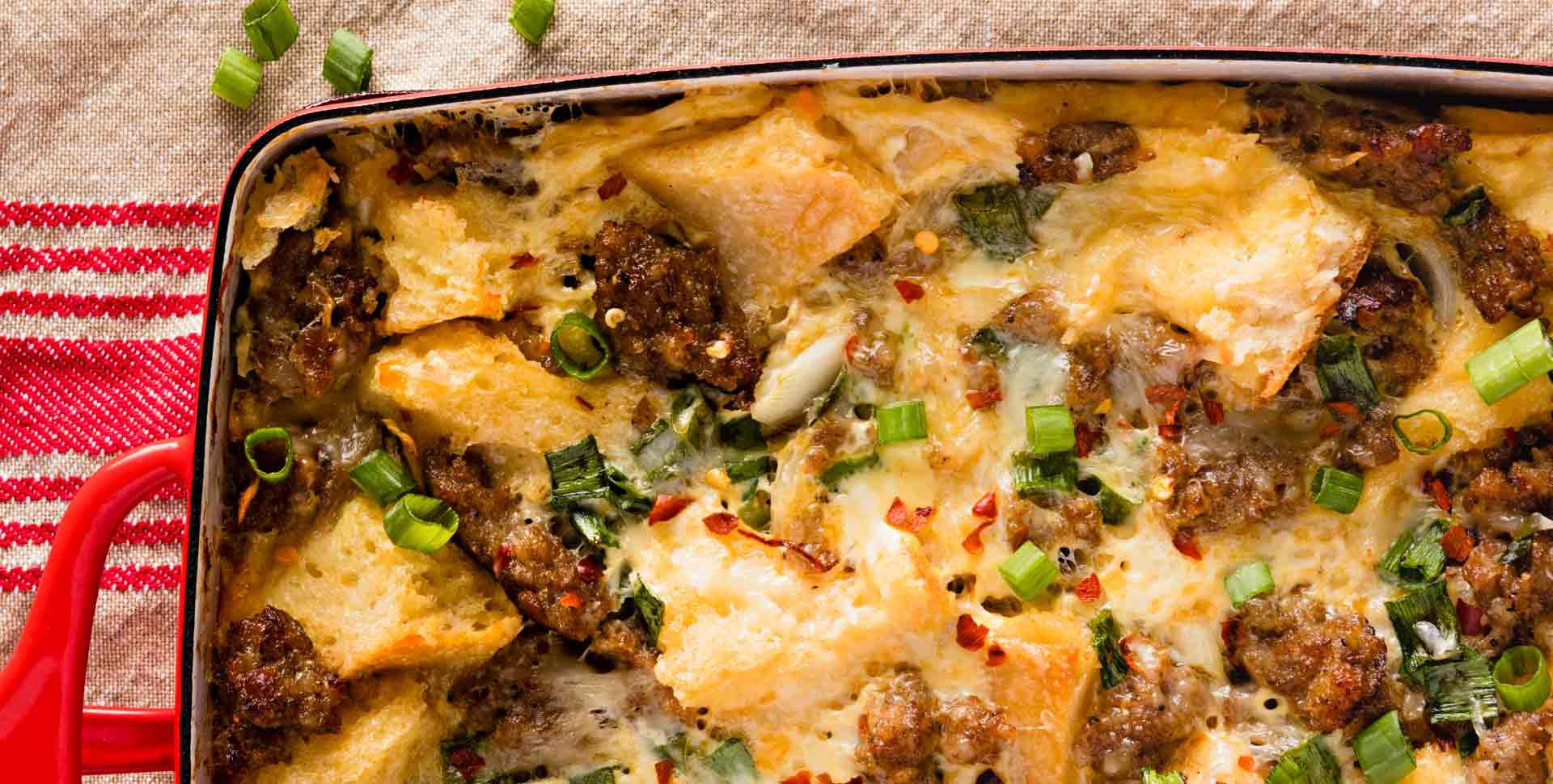 Sausage and Scallion Strata