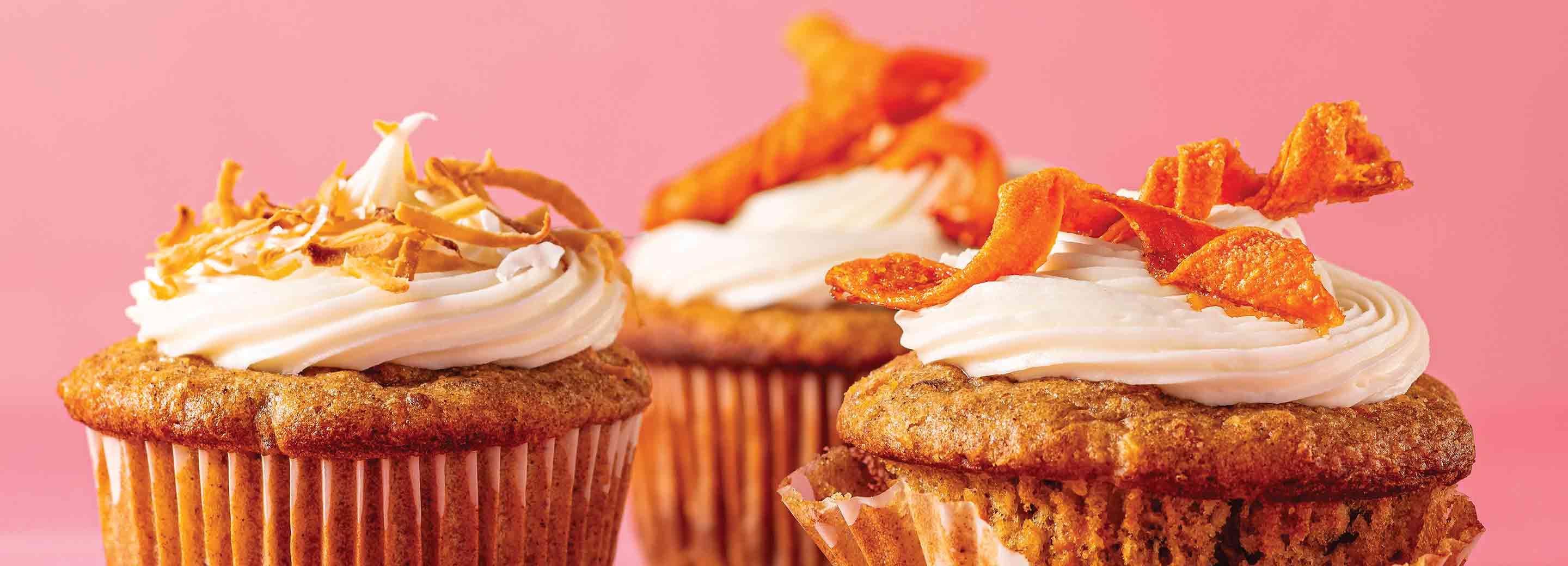 Pineapple & Carrot Cupcakes with Candied Carrots
