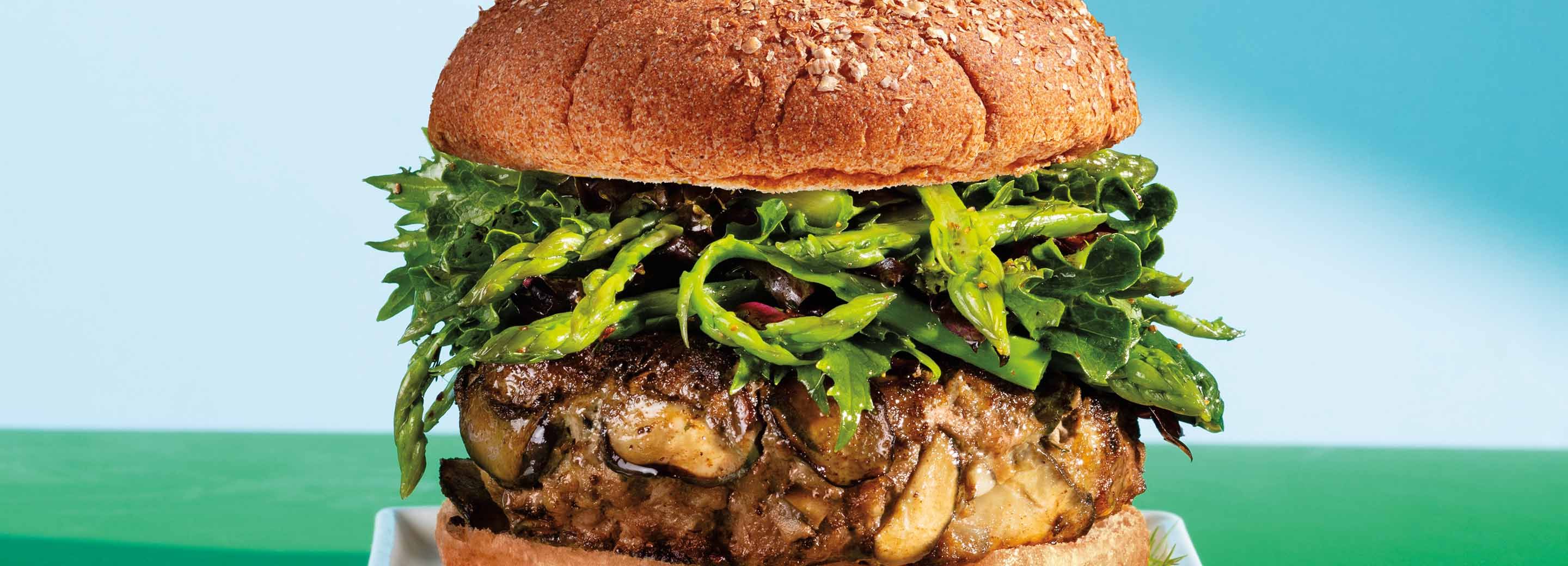 Beef & Mushroom Burgers with Asparagus Salad