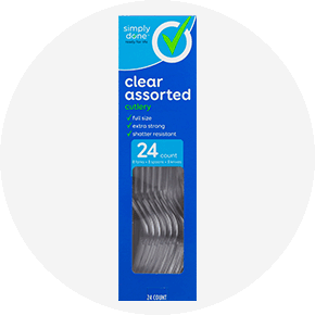 Box of Simply Done clear assorted cutlery
