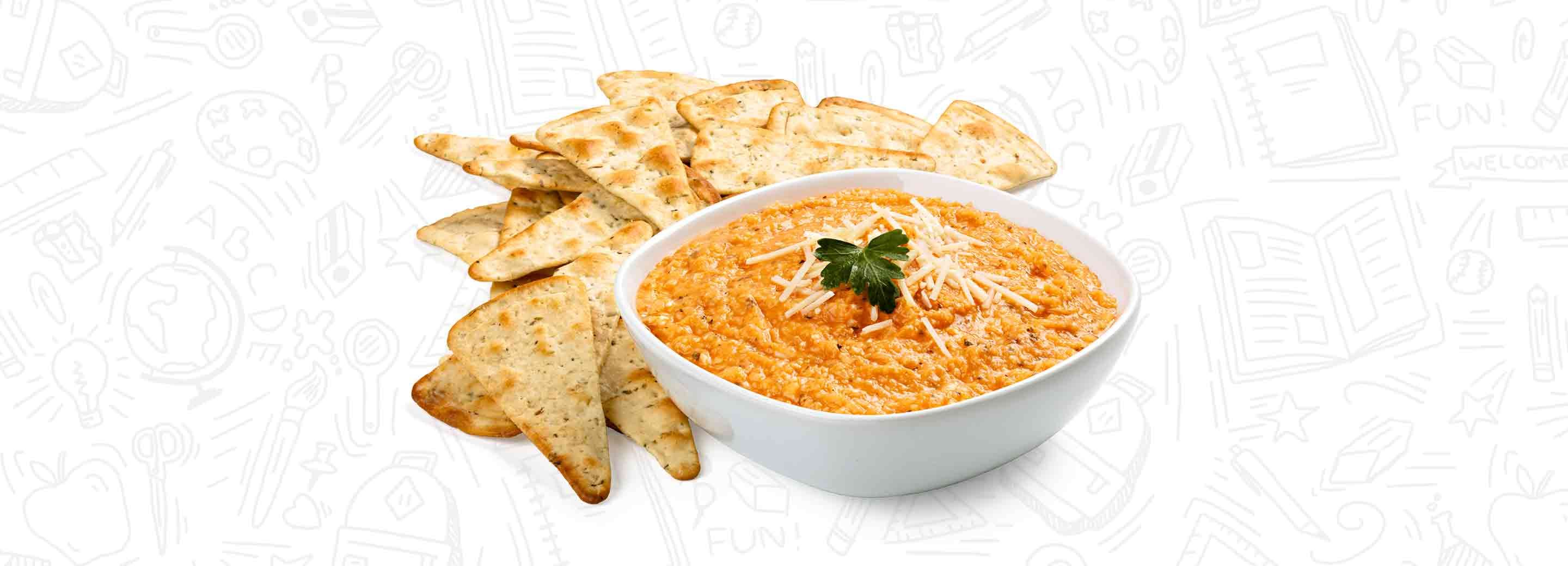 Pizza Hummus with Pizza Chips | Schnucks