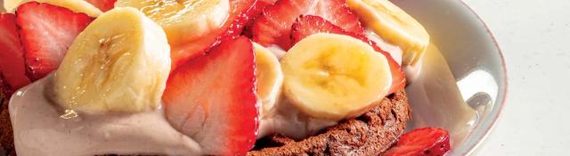 Chocolate Waffles with Hazelnut Butter Yogurt and Fresh Fruit