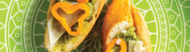 Pesto Crostini with Mini Orange Peppers