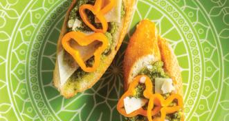 Pesto Crostini with Mini Orange Peppers