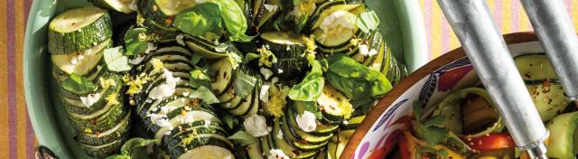 Hasselback Zuchinni With Lemon, Basil and Feta
