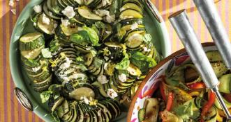 Hasselback Zuchinni With Lemon, Basil and Feta