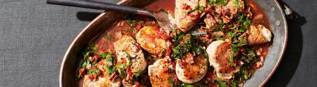 Pork Medallions with Tomatoes, Prosciutto & Arugula