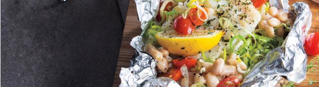 Grilled Cod, White Bean & Tomato Packets