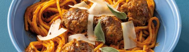 Turkey Meatballs With Pumpkin-Sage Spaghetti