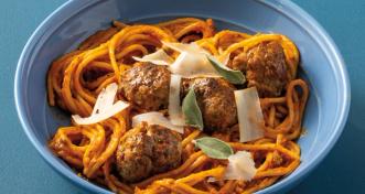 Turkey Meatballs With Pumpkin-Sage Spaghetti