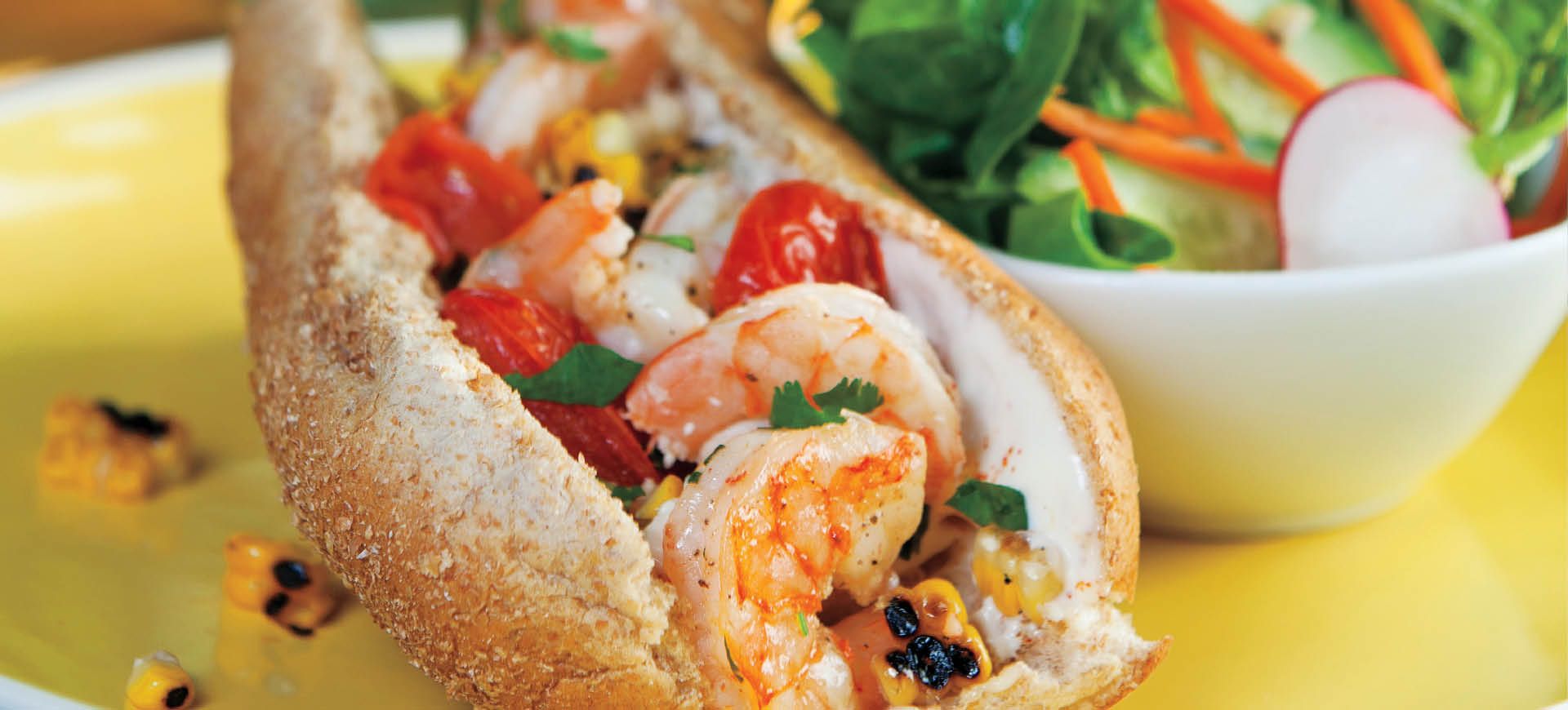 Grilled Shrimp, Corn & Tomato Rolls with Lime Mayo