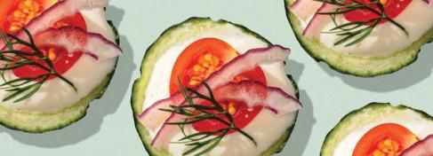 Tomato, Red Onion and Whipped Cottage Cheese Cucumber Bites