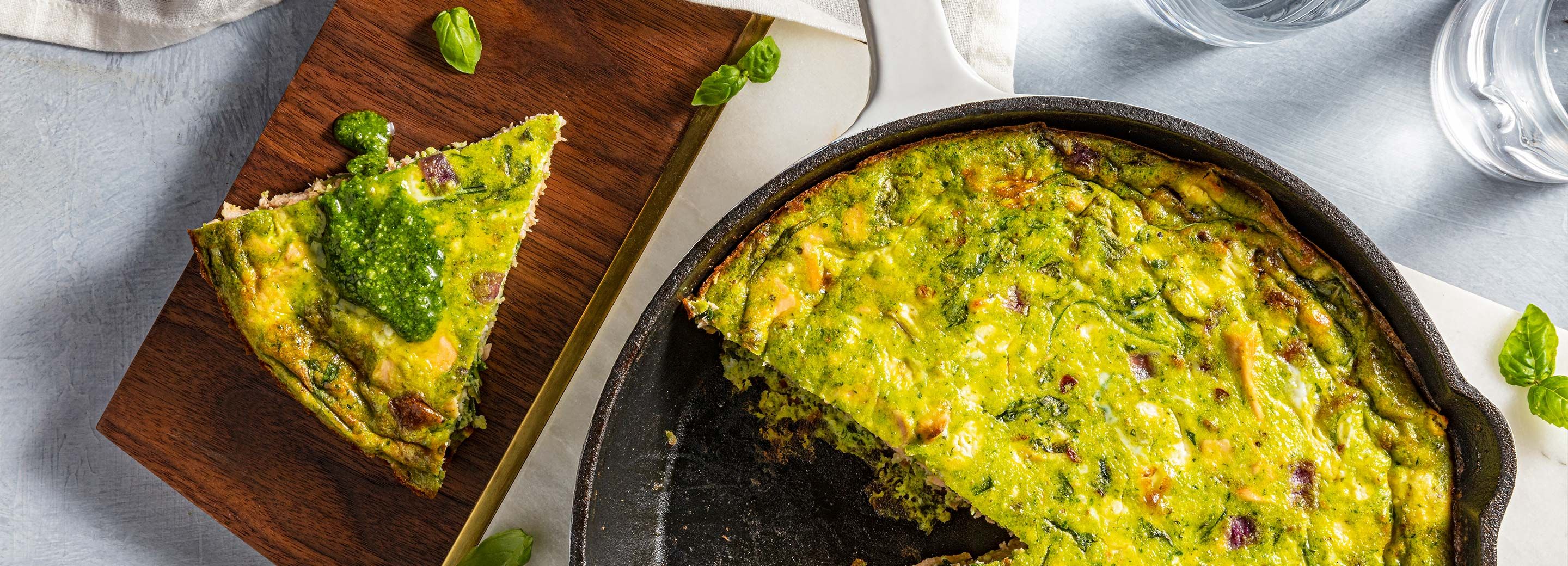 Salmon Frittata with Arugula and Pesto