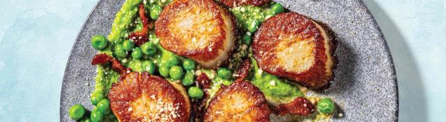 Seared Scallops with Parmesan Green Peas