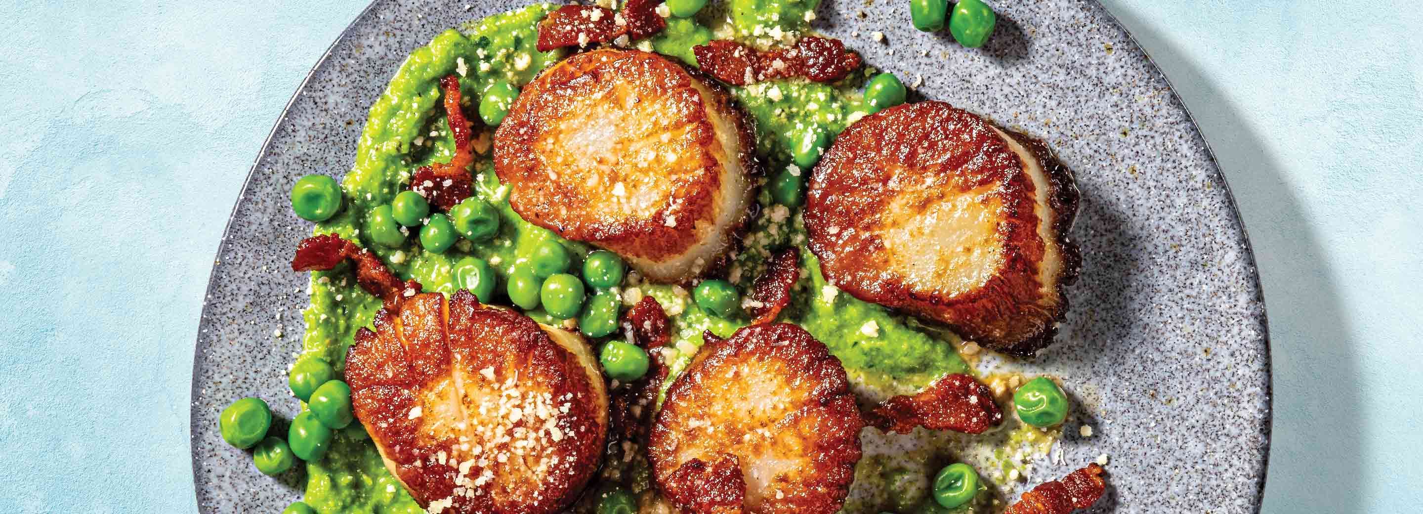 Seared Scallops with Parmesan Green Peas