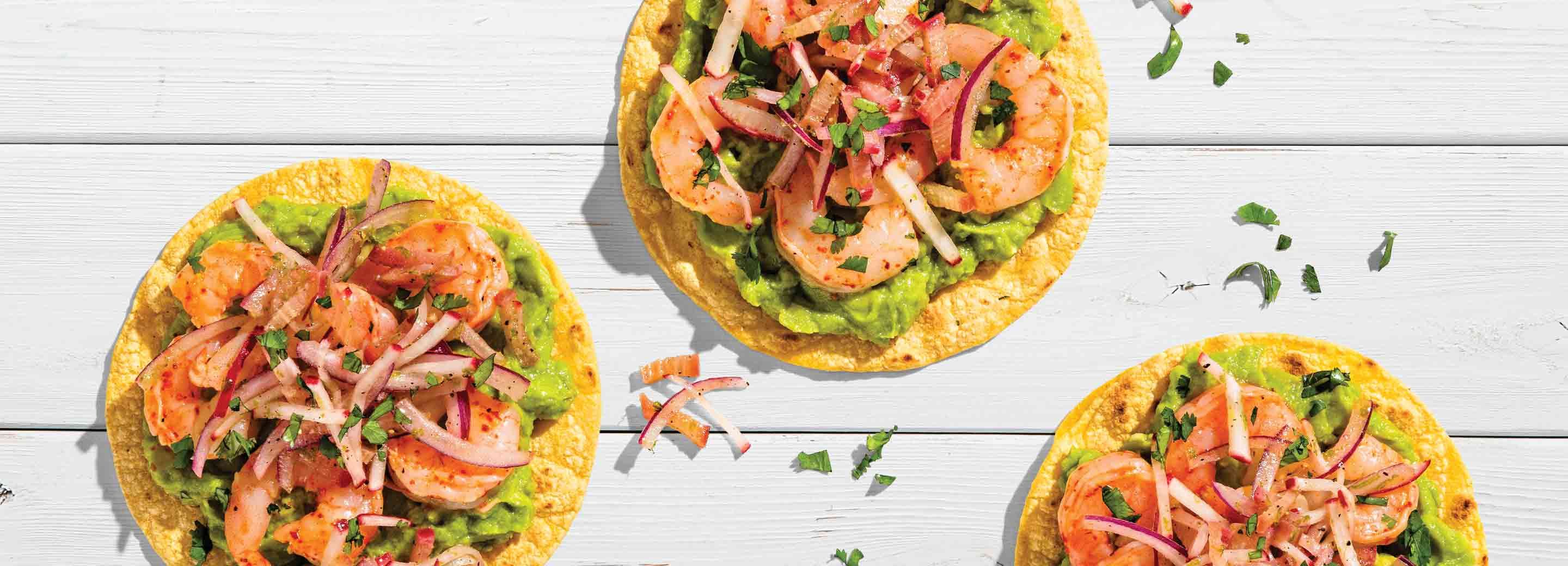 Shrimp Tostadas with Rhubarb Radish Slaw | Schnucks