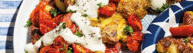 Smashed Potatoes With Whipped Feta and Charred Tomatoes