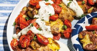 Smashed Potatoes With Whipped Feta and Charred Tomatoes
