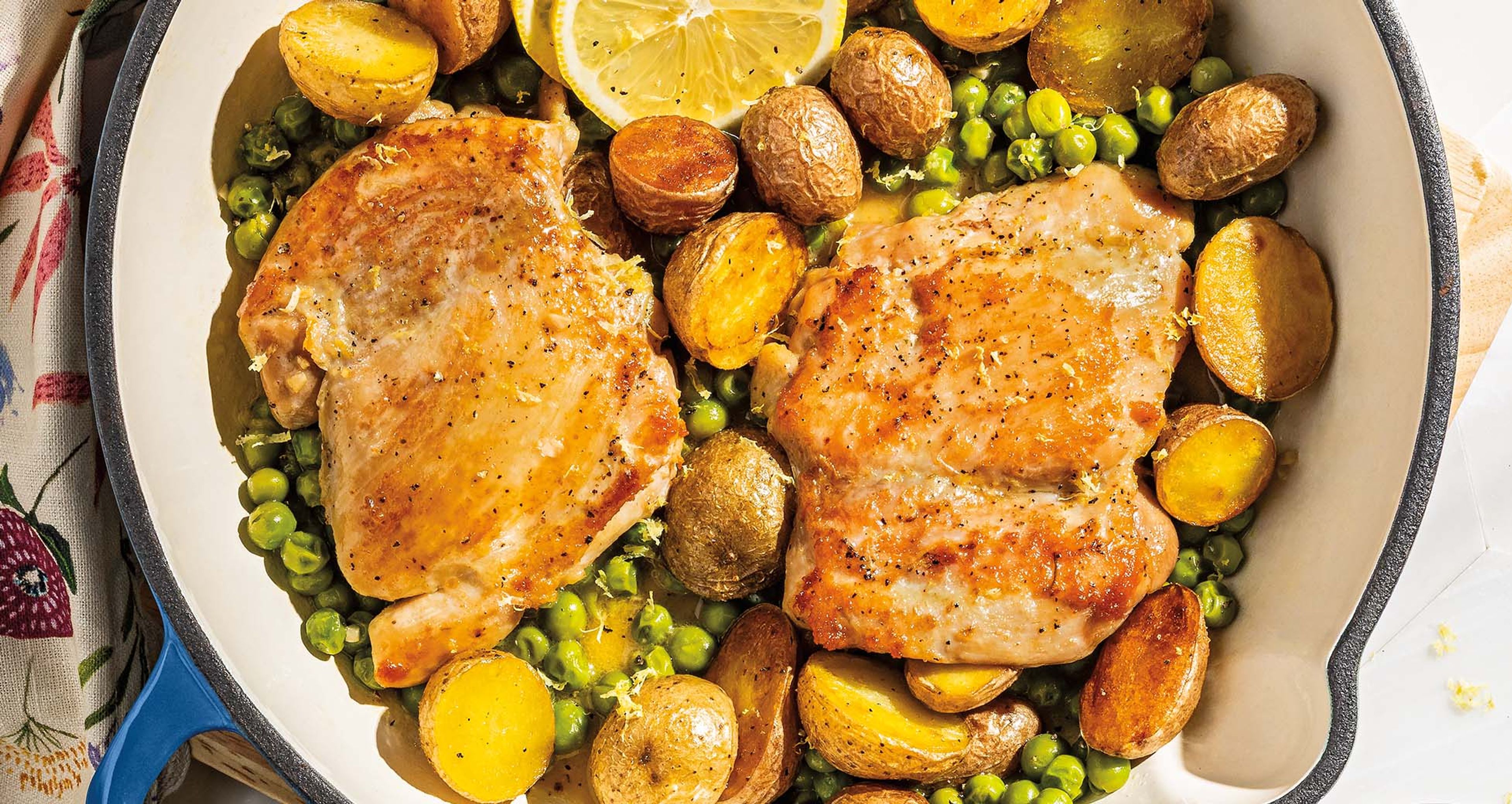 Lemon-Garlic Chicken and Peas With Baby Potatoes
