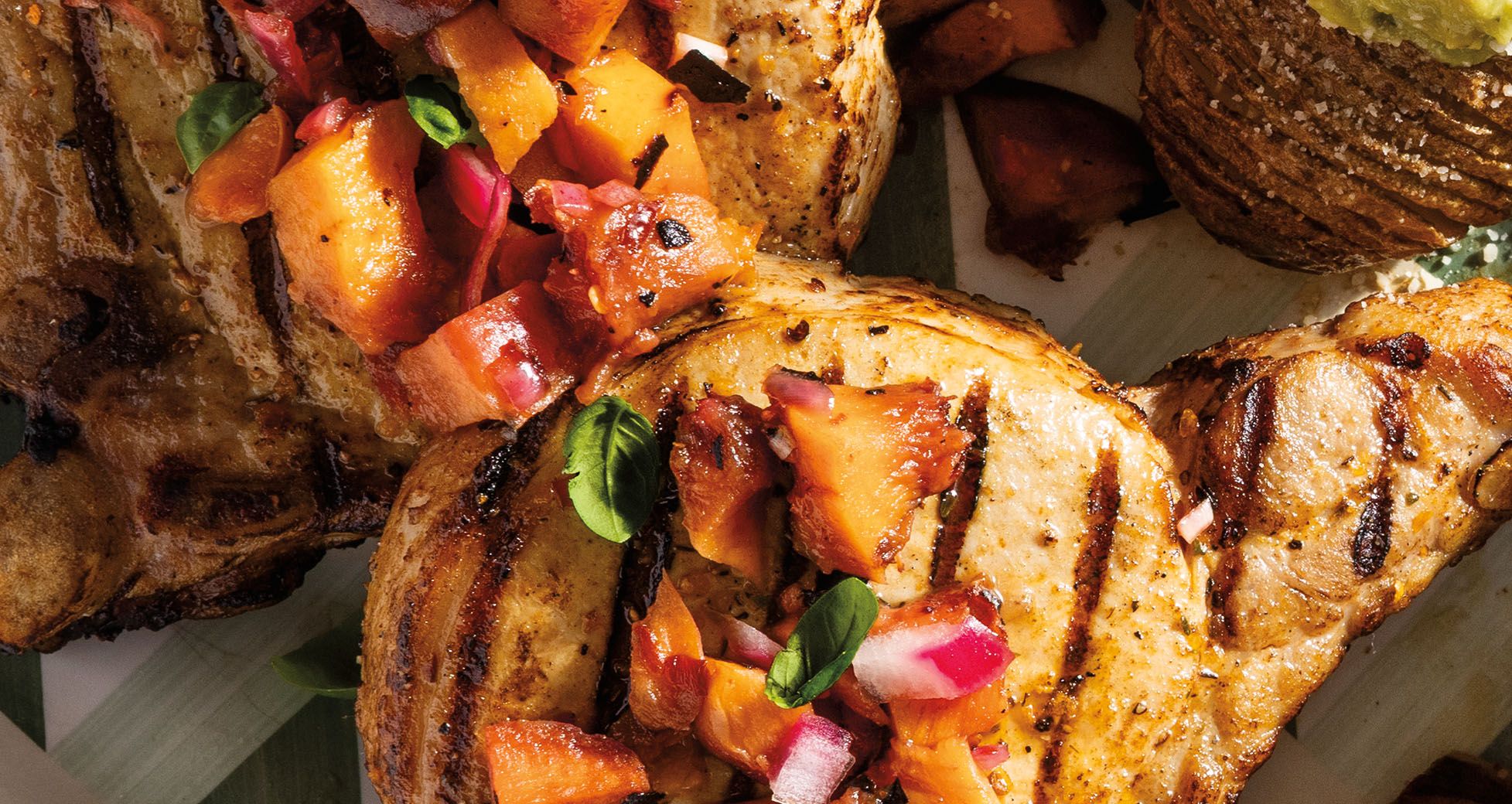 Grilled Pork Chops With Charred-Peach Chutney