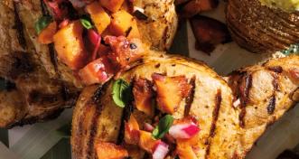 Grilled Pork Chops With Charred-Peach Chutney