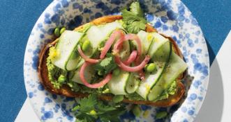 Basil-Edamame Toast With Cucumber