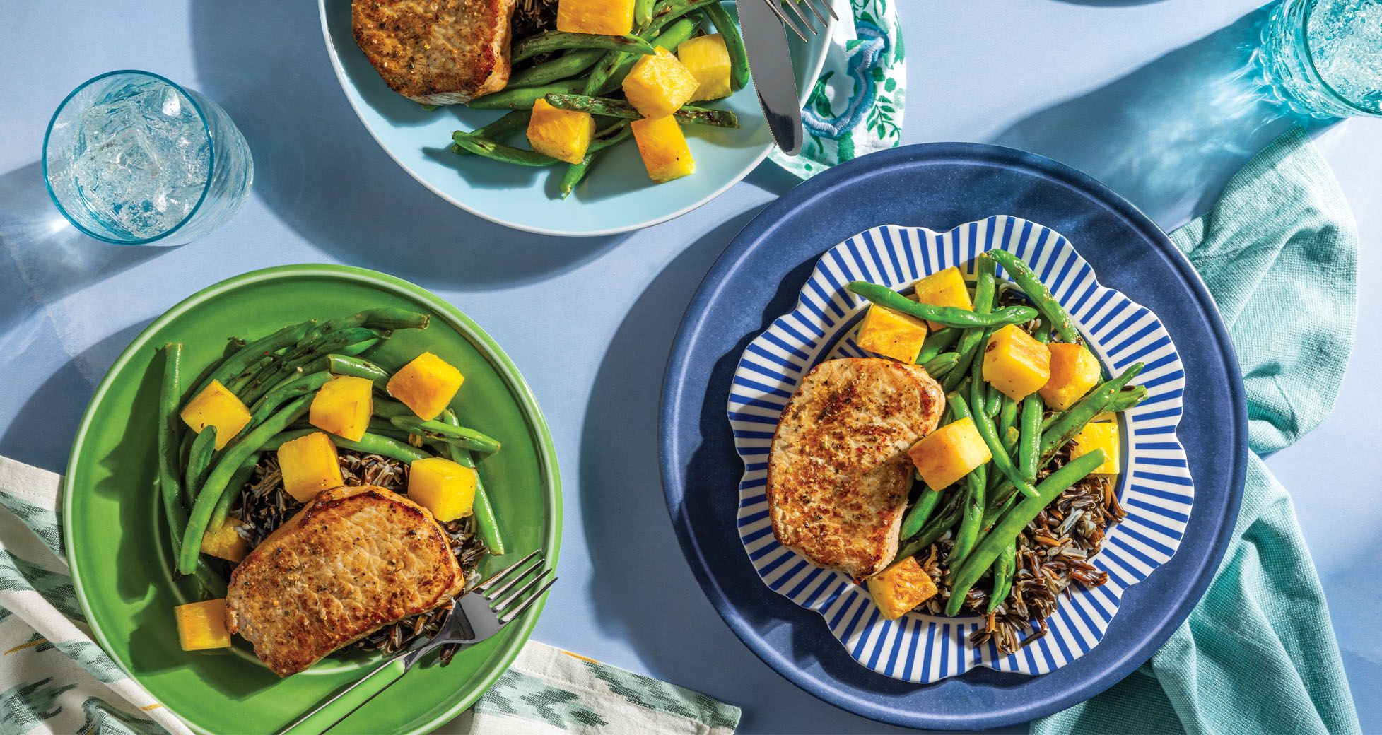 Pineapple Pork Chops with Green Beans and Rice