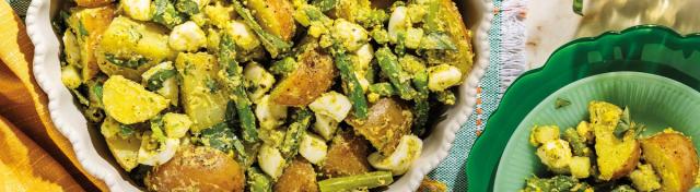 Pesto-Potato Egg Salad and Mozzarella Pearls