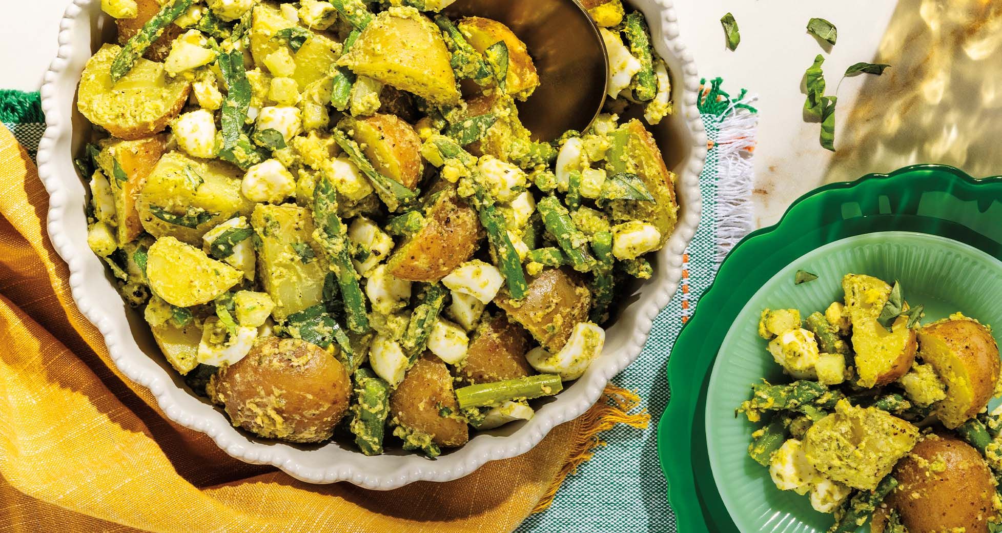Pesto-Potato Egg Salad and Mozzarella Pearls