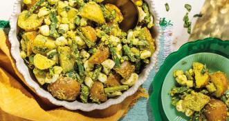 Pesto-Potato Egg Salad and Mozzarella Pearls