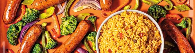Sheet Pan Andouille Sausage with Jambalaya Rice