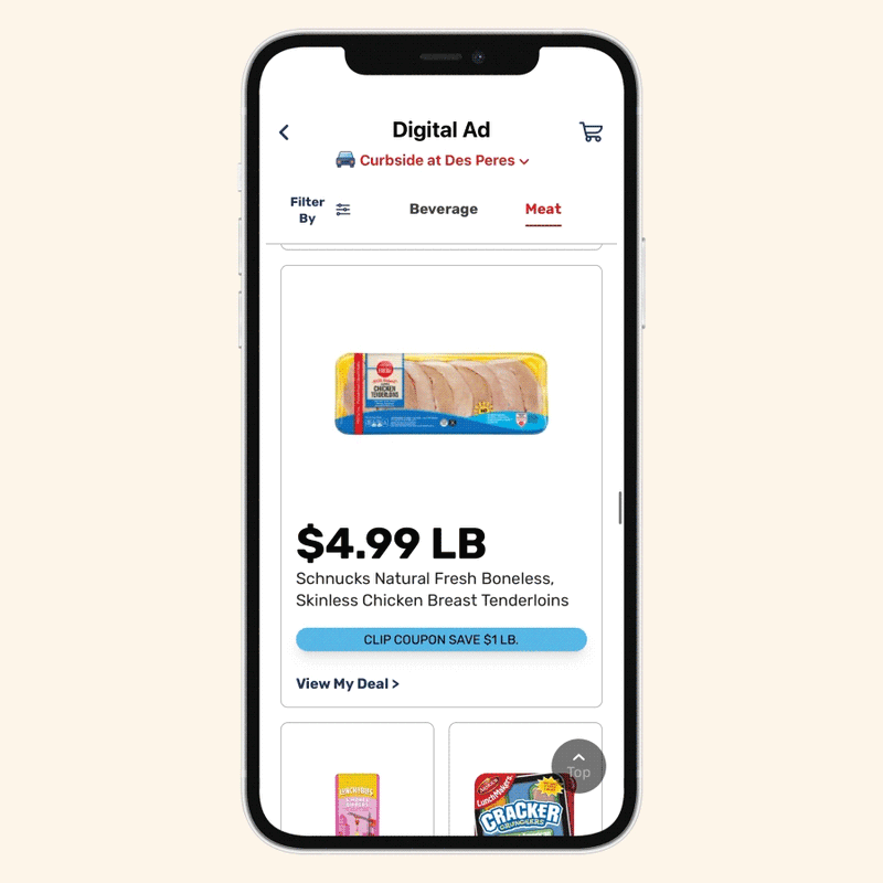 GIF of clipping a coupon on an item in the new weekly ad